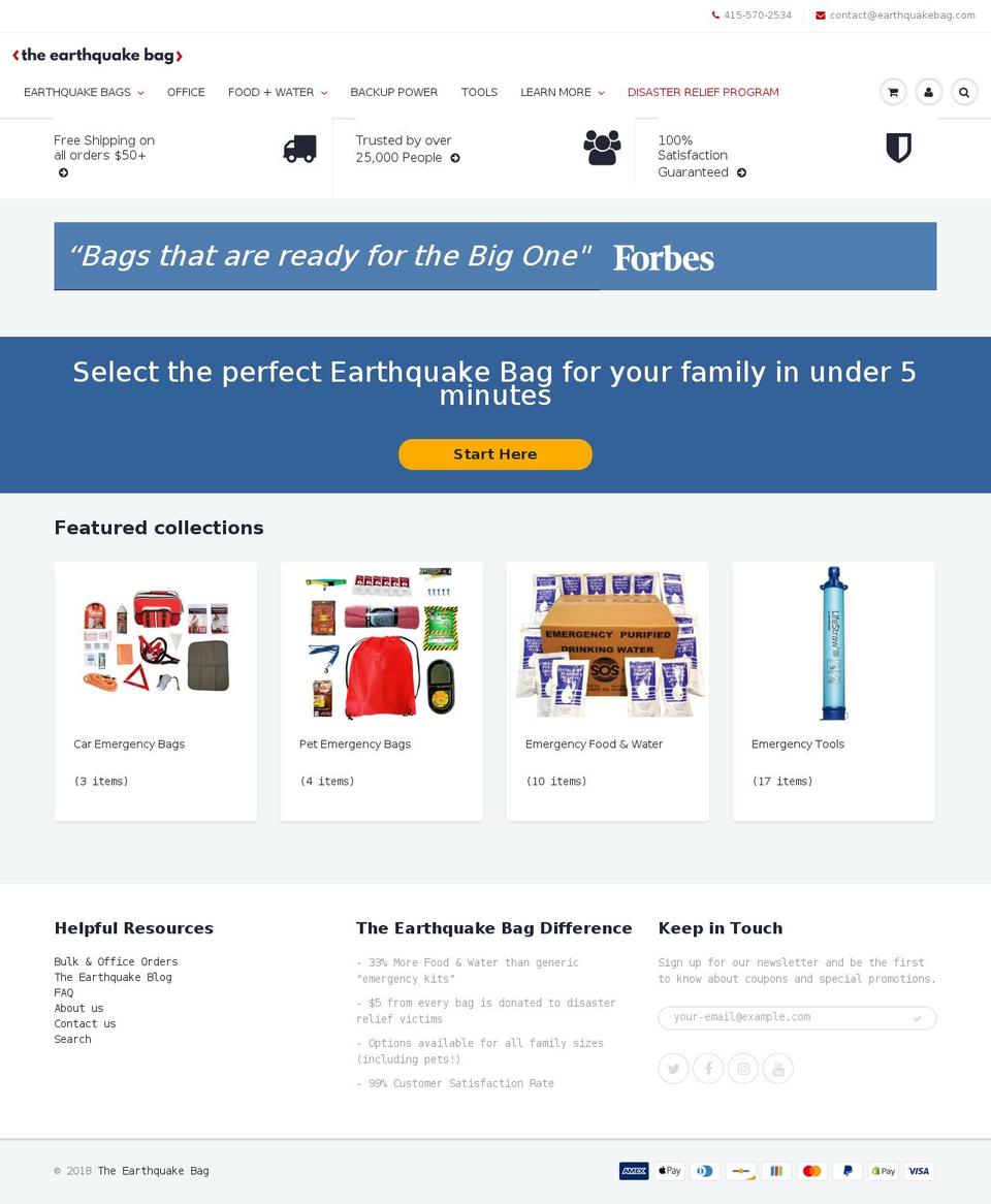 earthquakebags.com — Shopify storefront screenshot