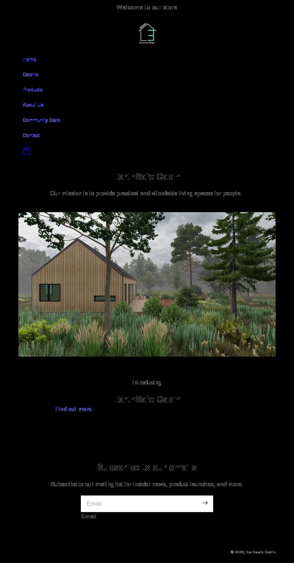 earthsafecabin.com shopify website screenshot