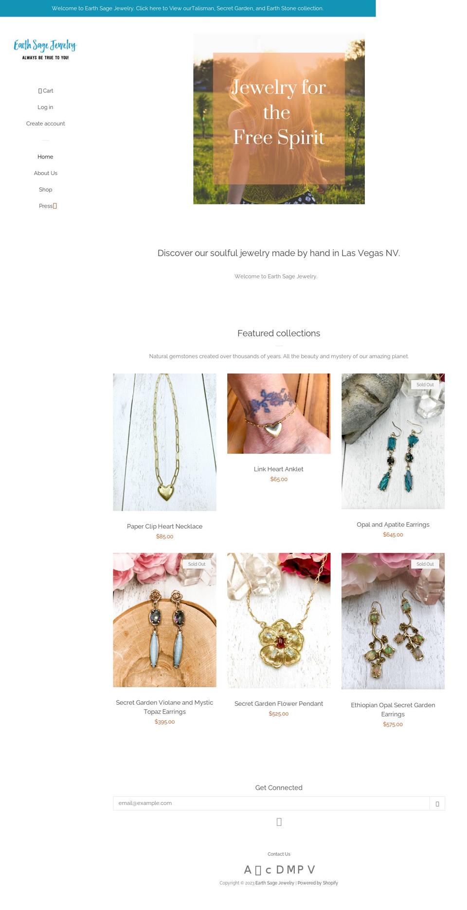 earthsagejewelry.com — Shopify storefront screenshot
