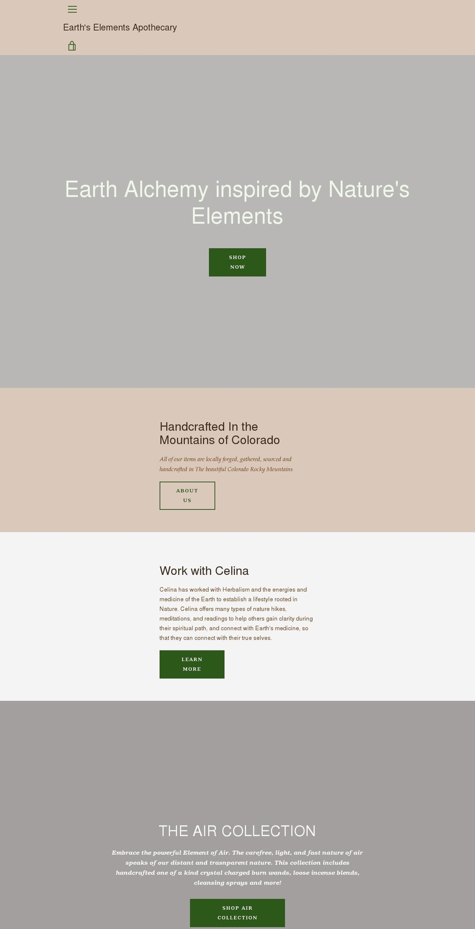earthselementsapothecary.com shopify website screenshot