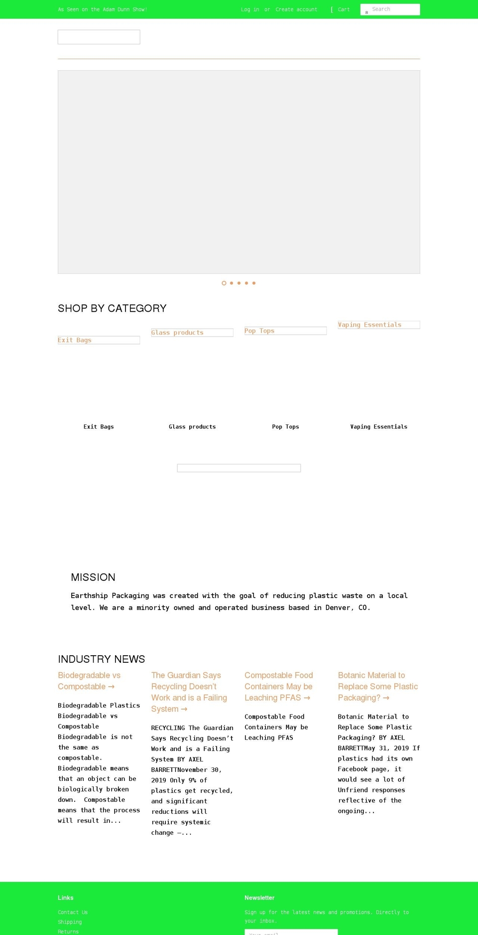 earthshippackaging.com shopify website screenshot