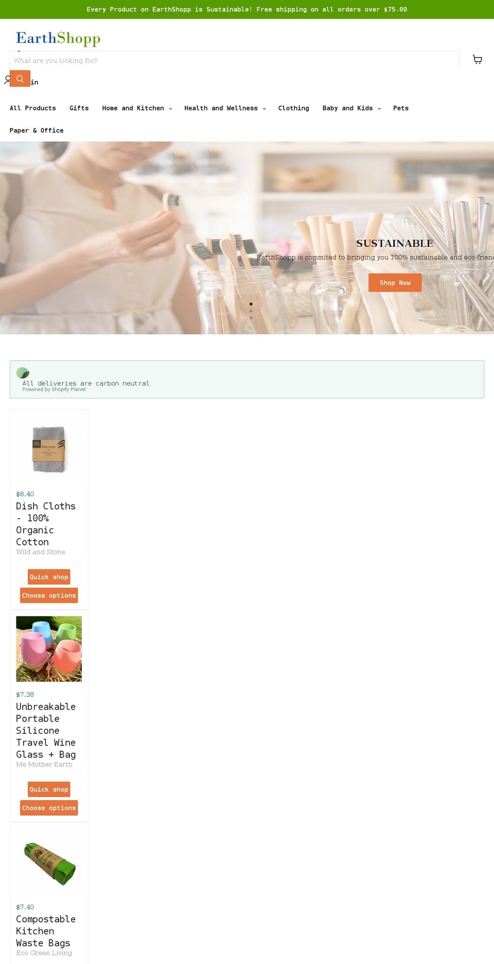 earthshopp.com shopify website screenshot
