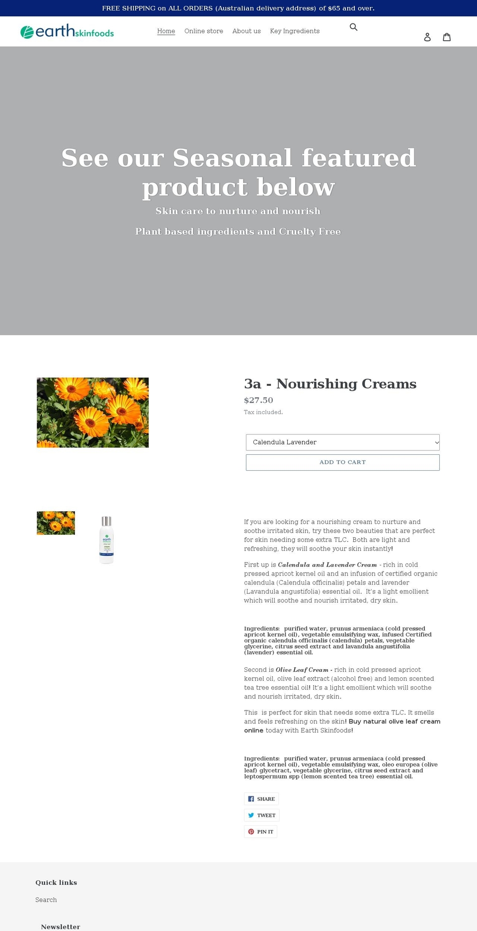 earthskinfoods.com shopify website screenshot