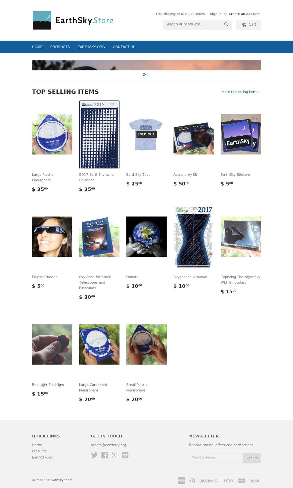 earthskystore.com shopify website screenshot