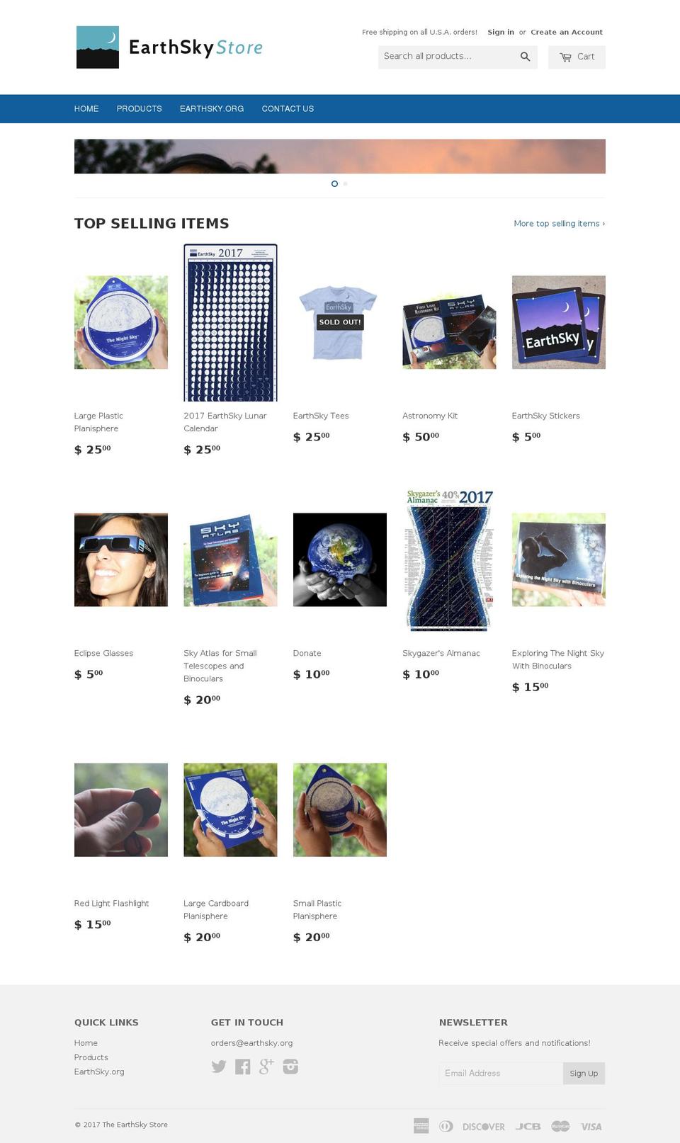 earthskystore.net shopify website screenshot