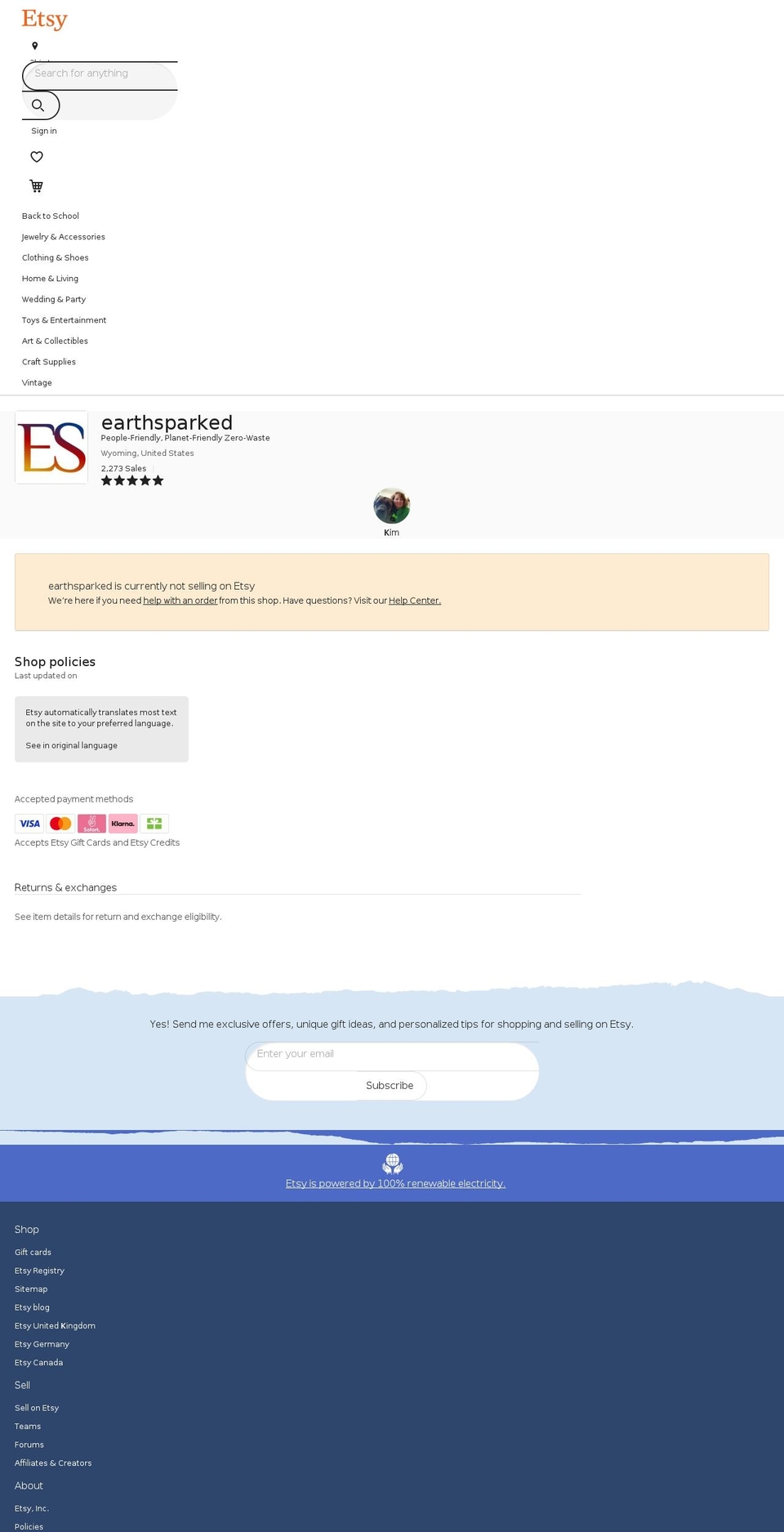 earthsparked.com shopify website screenshot