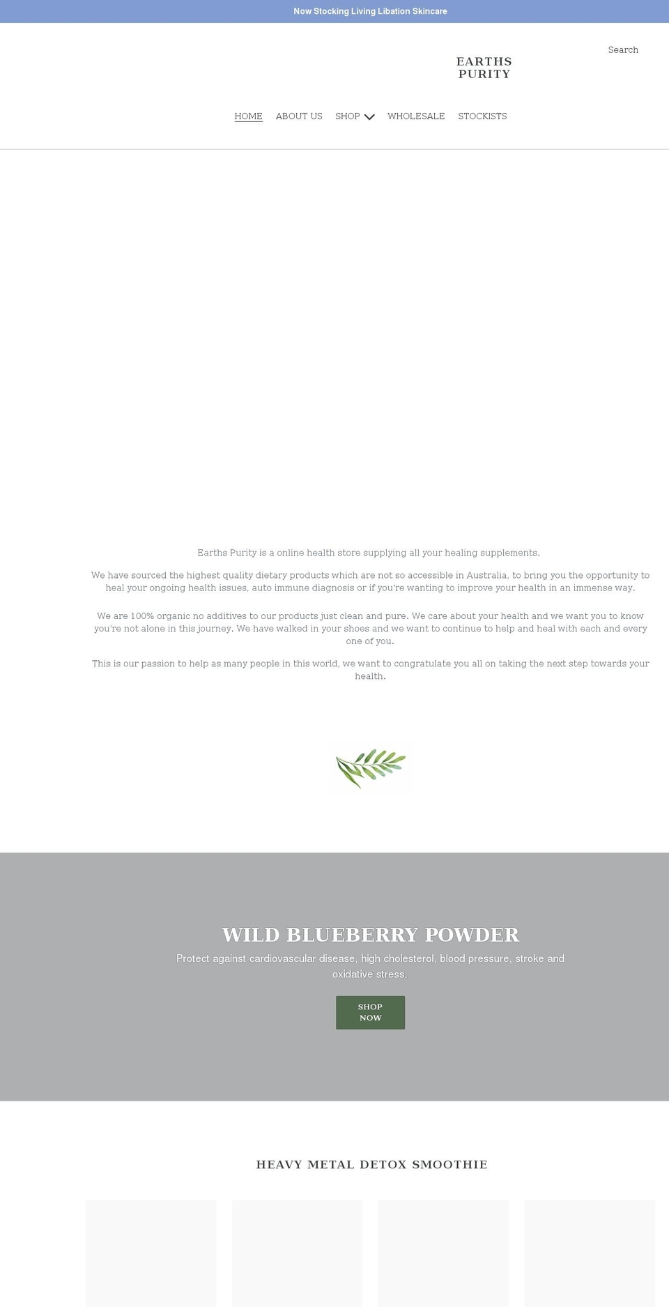 earthspurity.com.au shopify website screenshot
