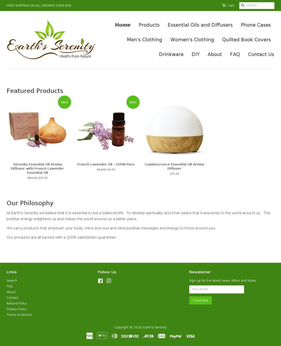 earthsserenity.com — Shopify storefront screenshot