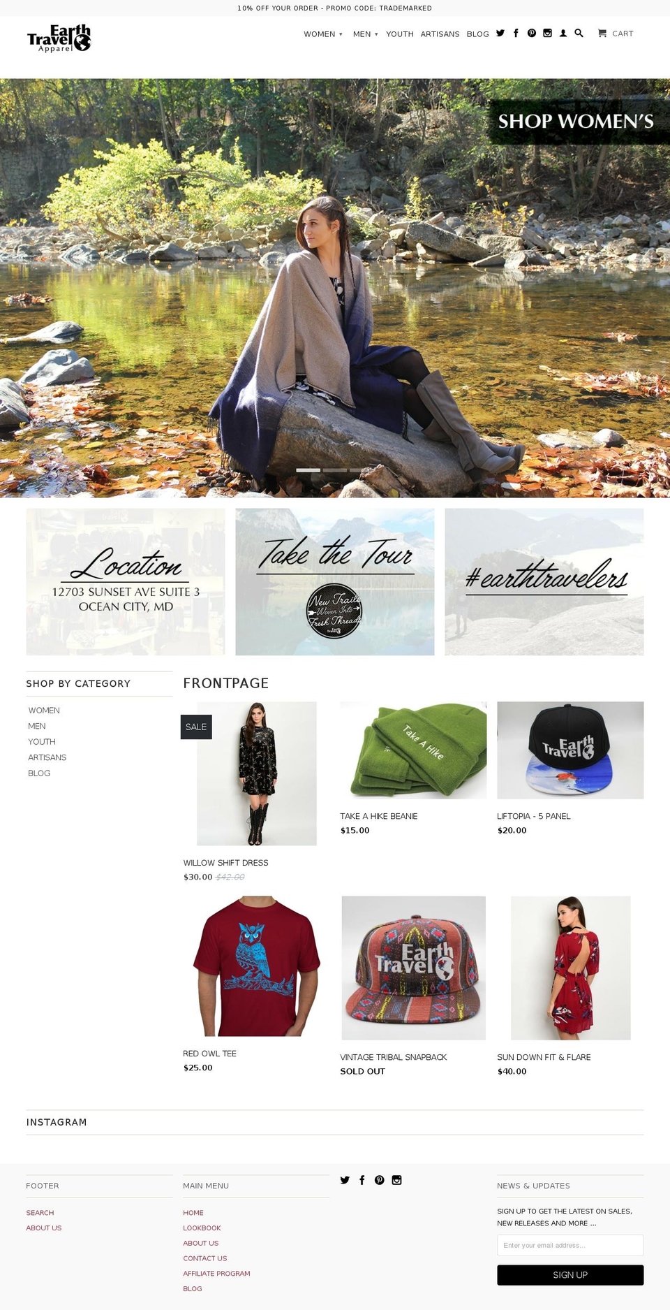 earthtravelclothing.com shopify website screenshot
