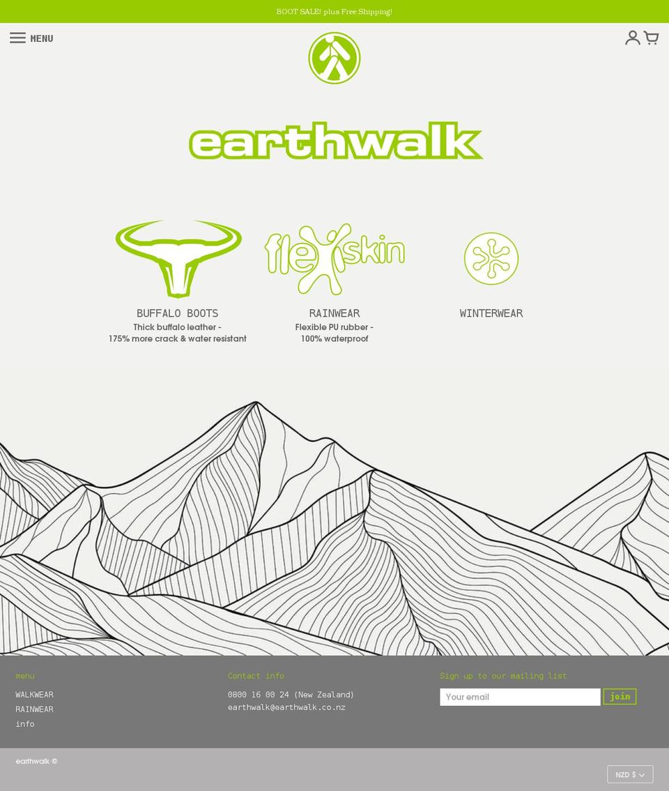 earthwalk.co.nz shopify website screenshot