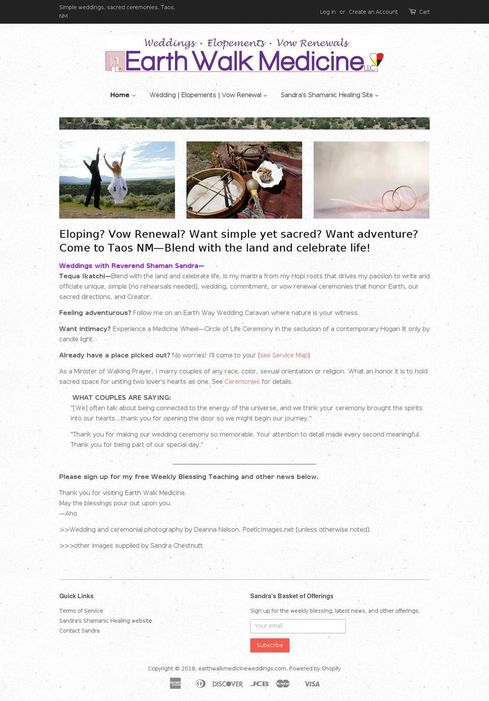 earthwalkmedicineweddings.com — Shopify storefront screenshot