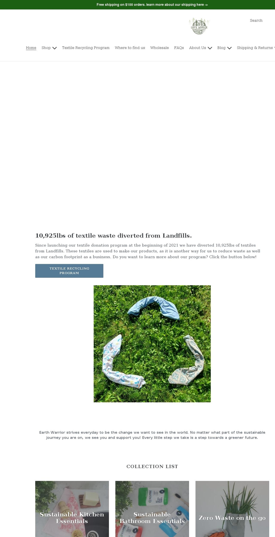 earthwarriorlifestyle.com shopify website screenshot