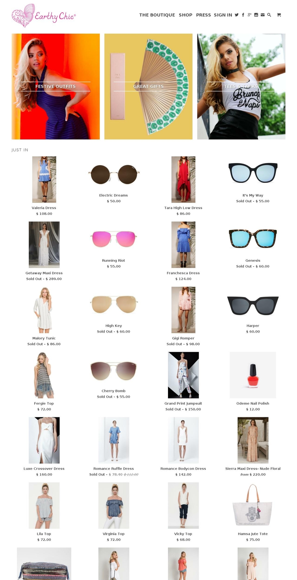 earthychicboutique.com shopify website screenshot