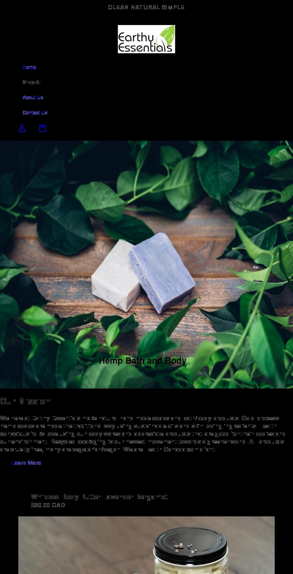 earthyessentials.ca shopify website screenshot