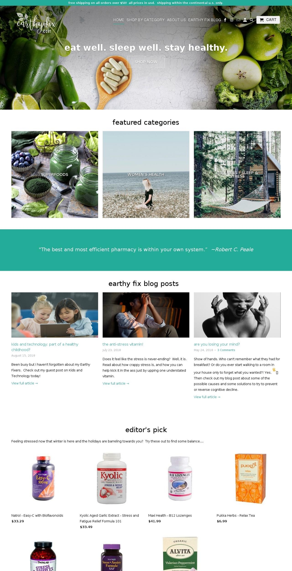 earthyfix.com — Shopify storefront screenshot