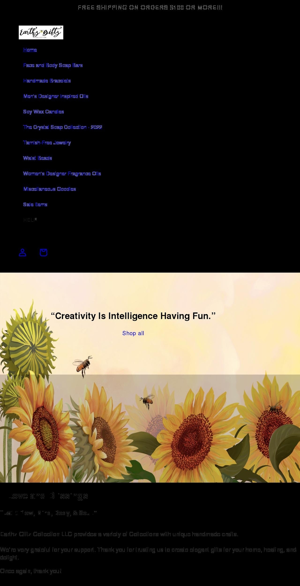 earthzgiftzcollection.com shopify website screenshot