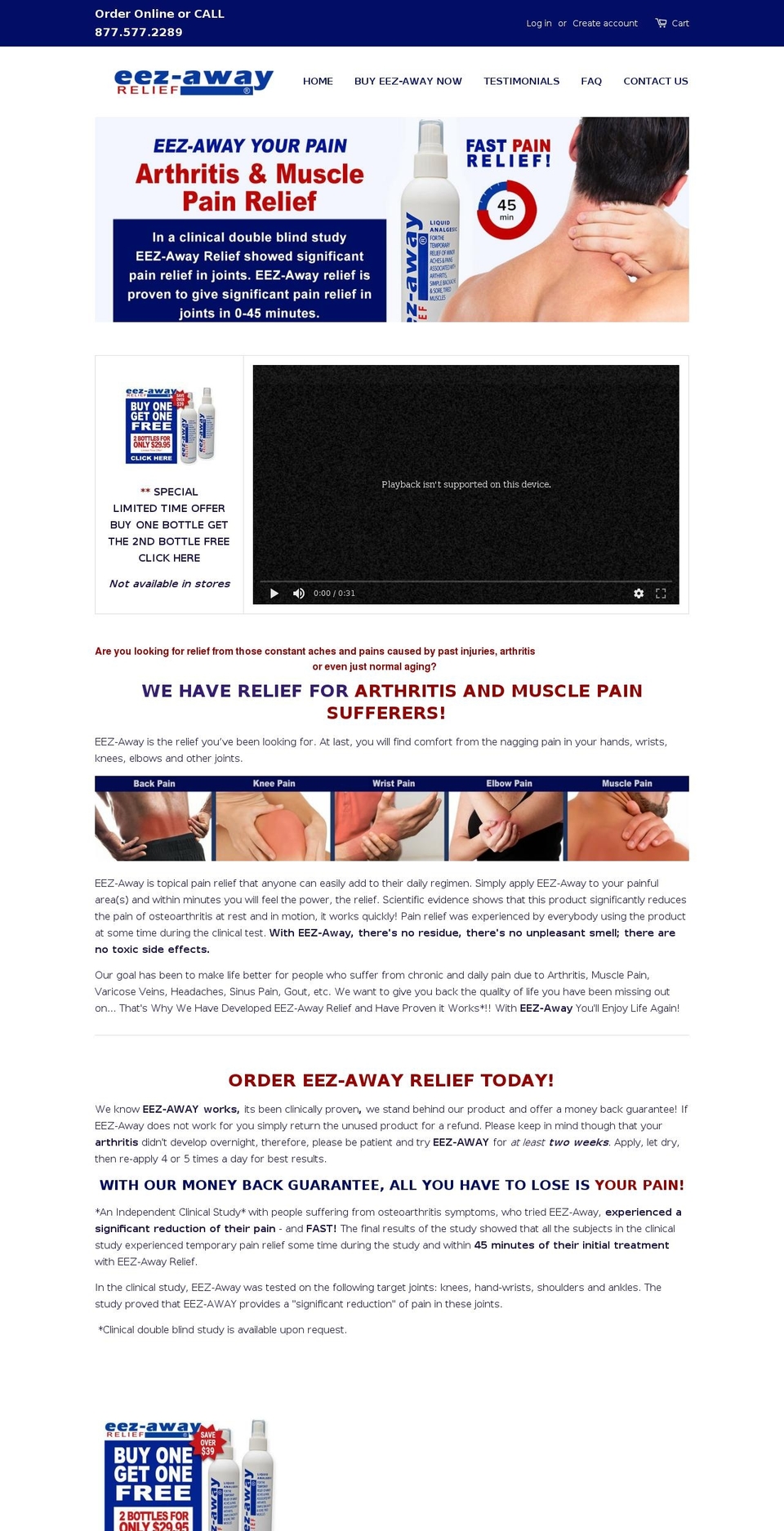 easeawayrelief.com shopify website screenshot