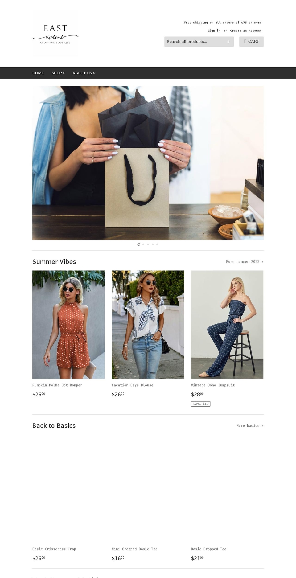 eastaveclothing.com shopify website screenshot