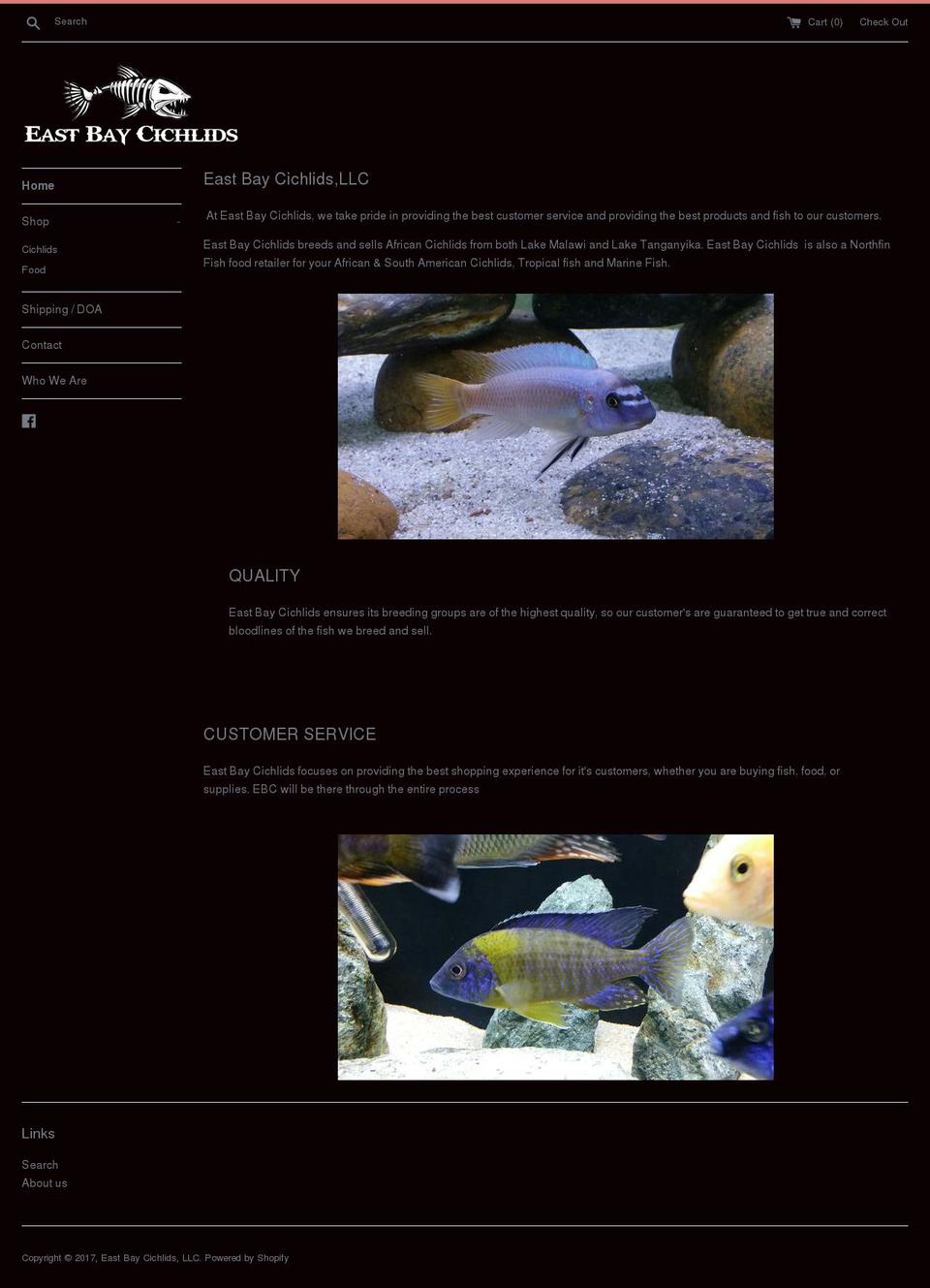 eastbaycichlids.com shopify website screenshot