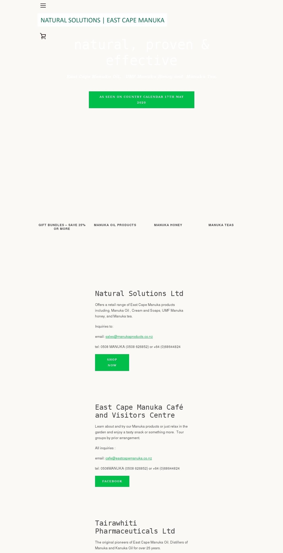 eastcapemanuka.co.nz shopify website screenshot