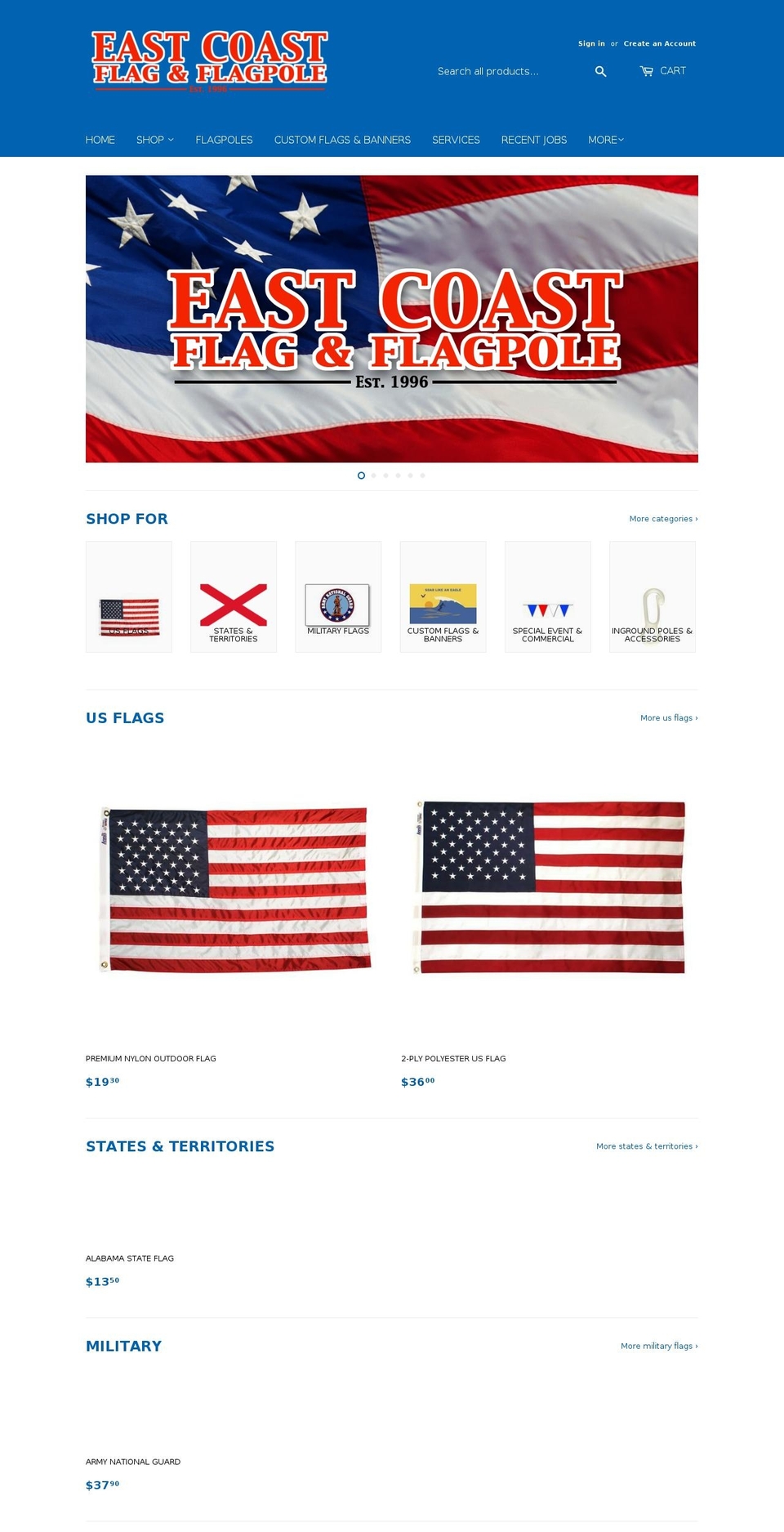 eastcoastflag.com shopify website screenshot