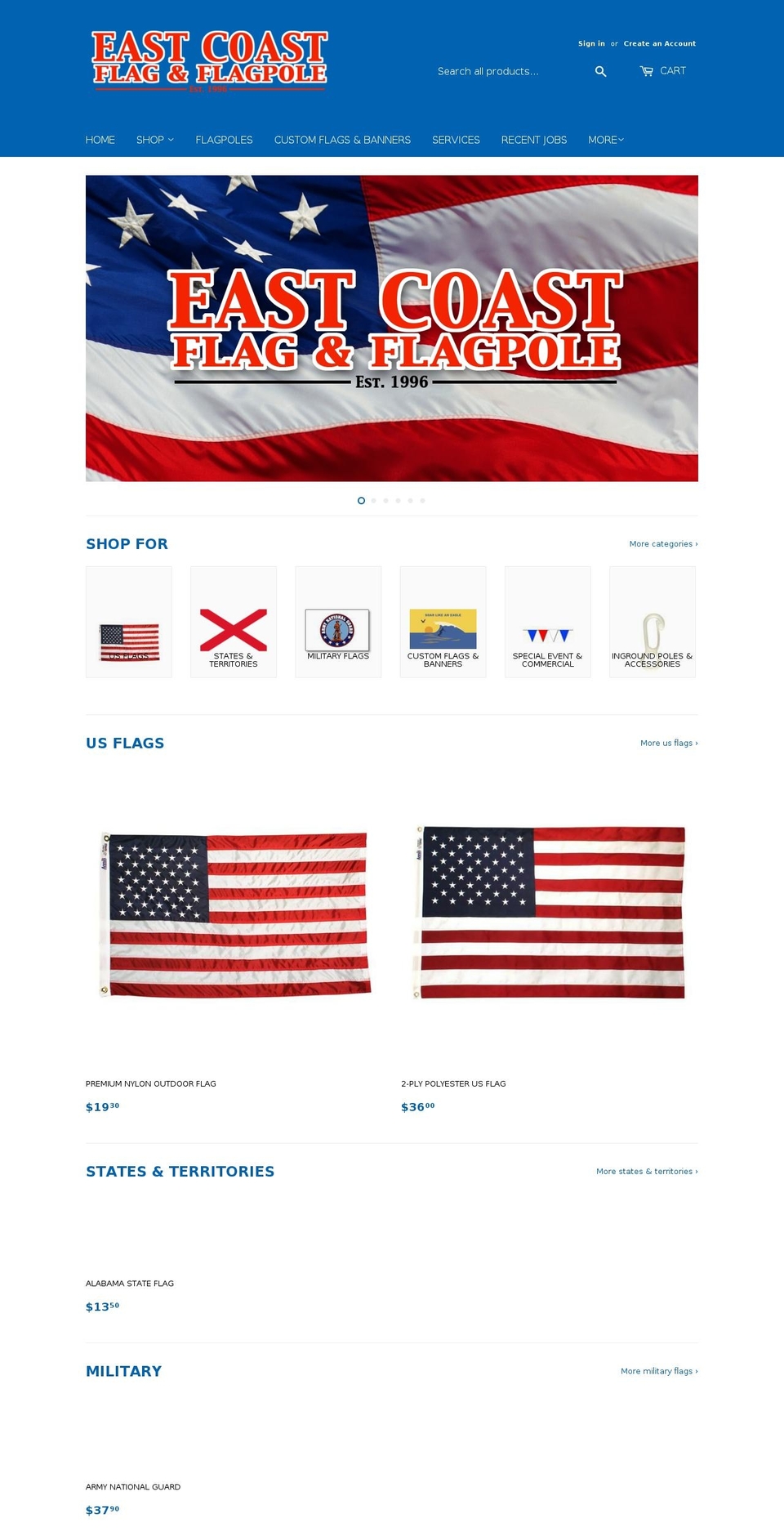 eastcoastflagpole.com — Shopify storefront screenshot
