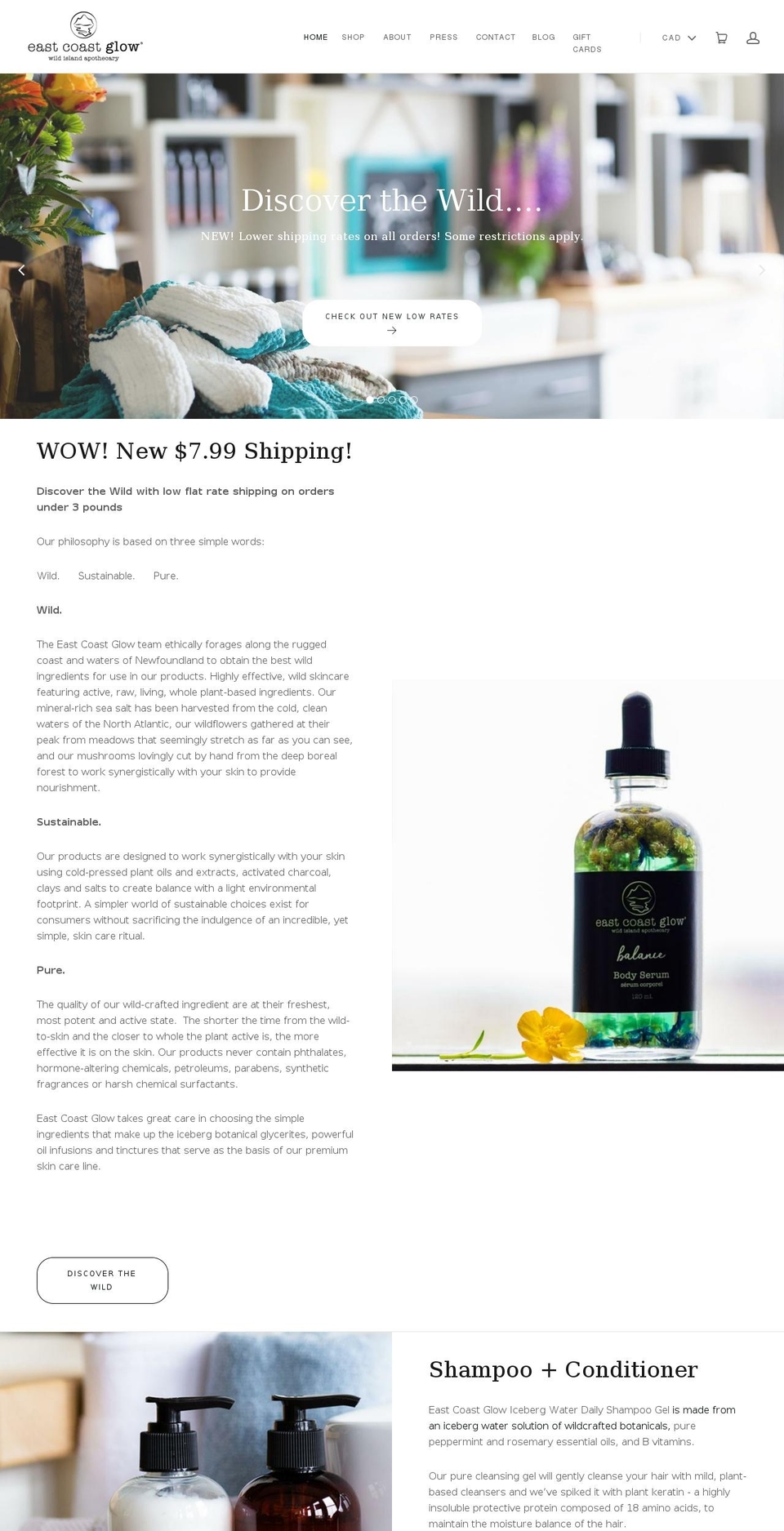 eastcoastglow.net shopify website screenshot