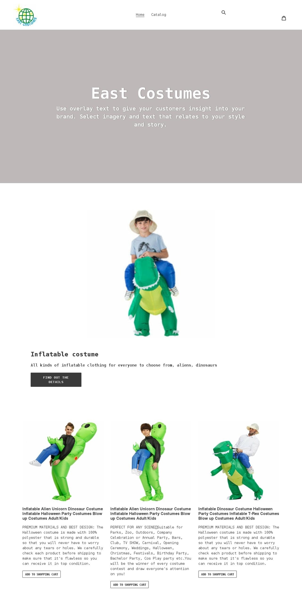 eastcostumes.com shopify website screenshot