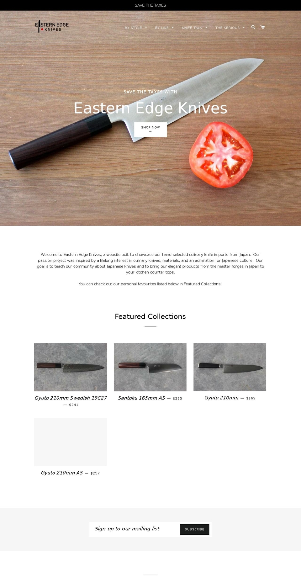 easternedgeknives.com — Shopify storefront screenshot