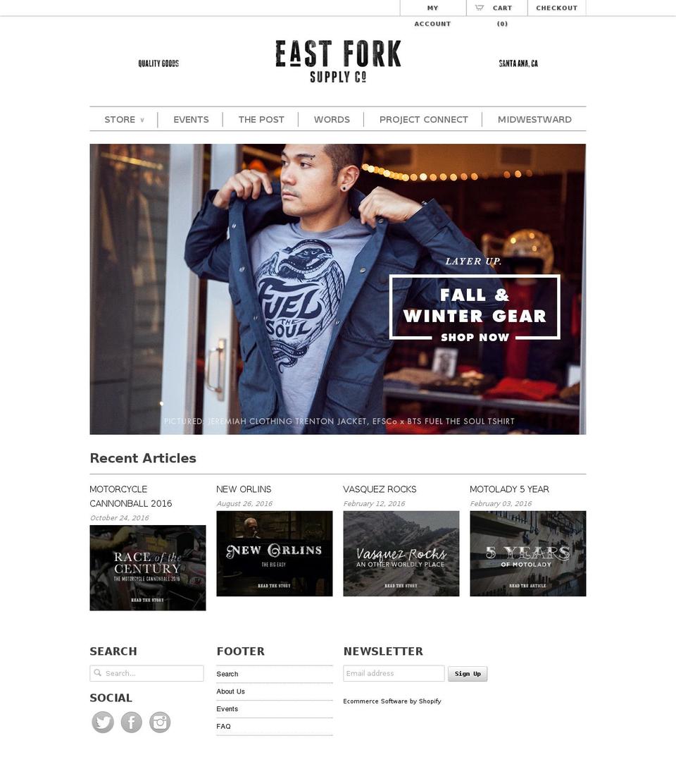 eastforksupplycompany.com shopify website screenshot