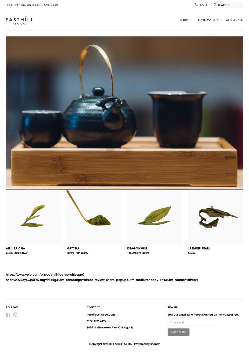 easthilltea.com shopify website screenshot