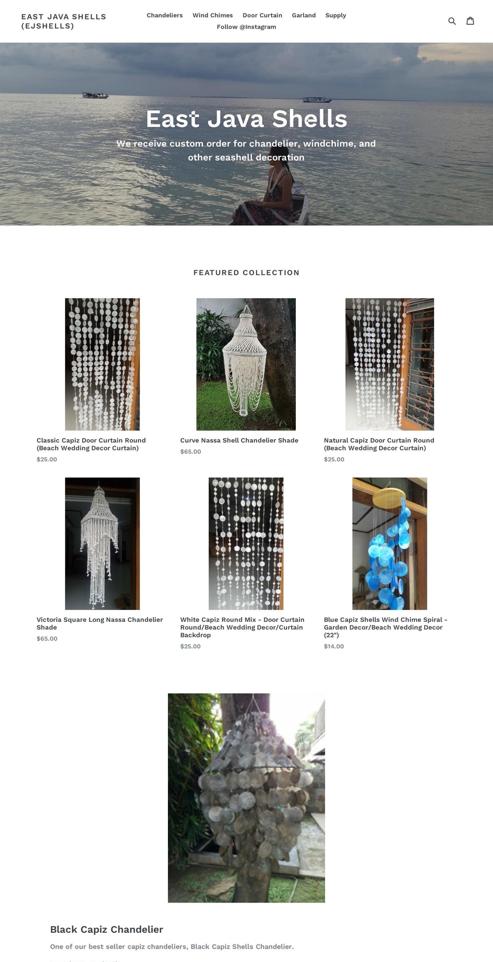 eastjavashells.com — Shopify storefront screenshot