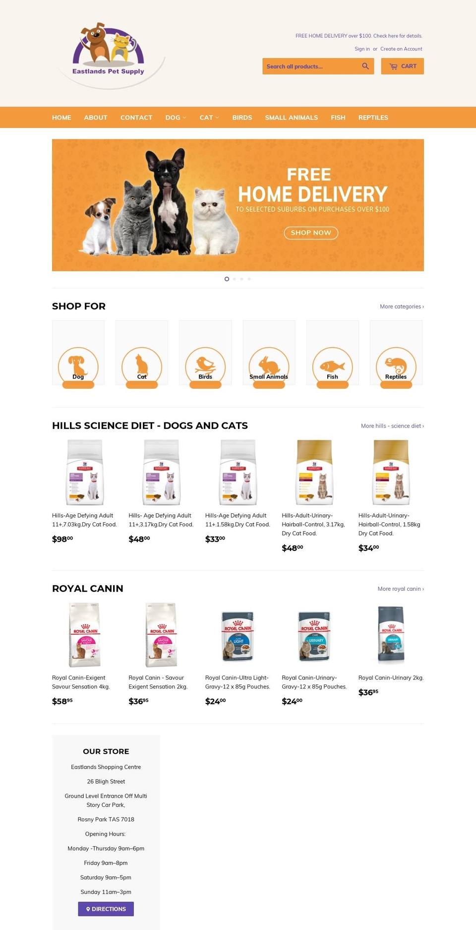 eastlandspetsupply.com.au shopify website screenshot