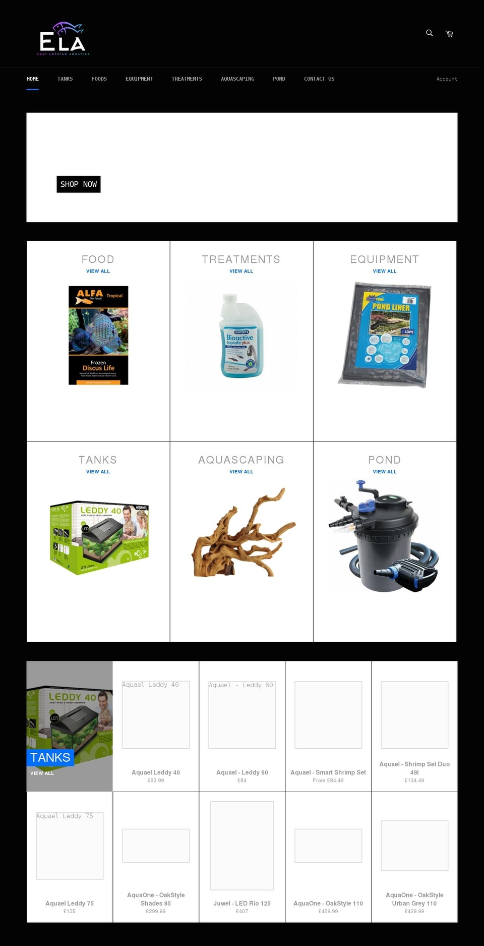 eastlothianaquatics.com shopify website screenshot