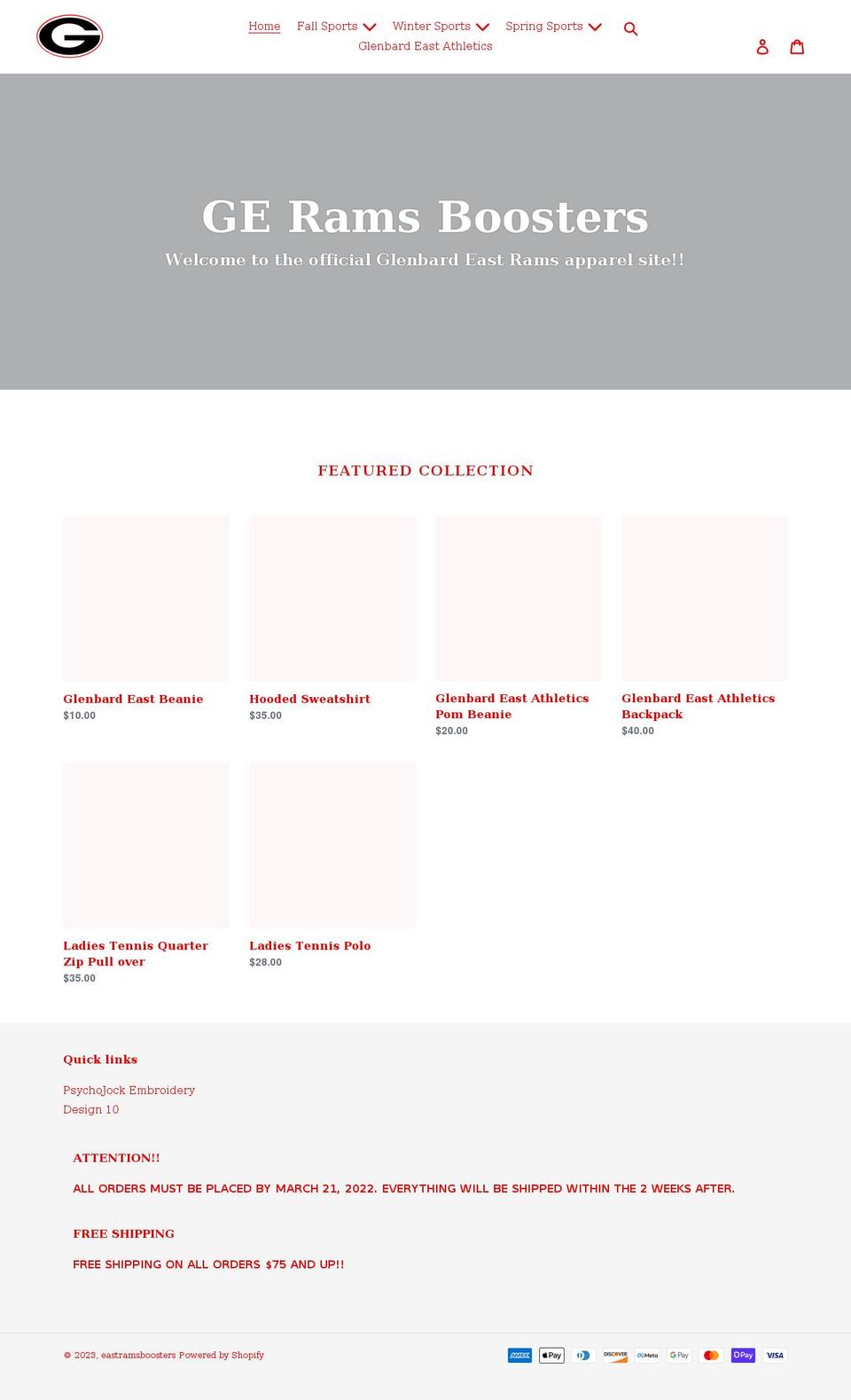 eastramsboosters.com shopify website screenshot