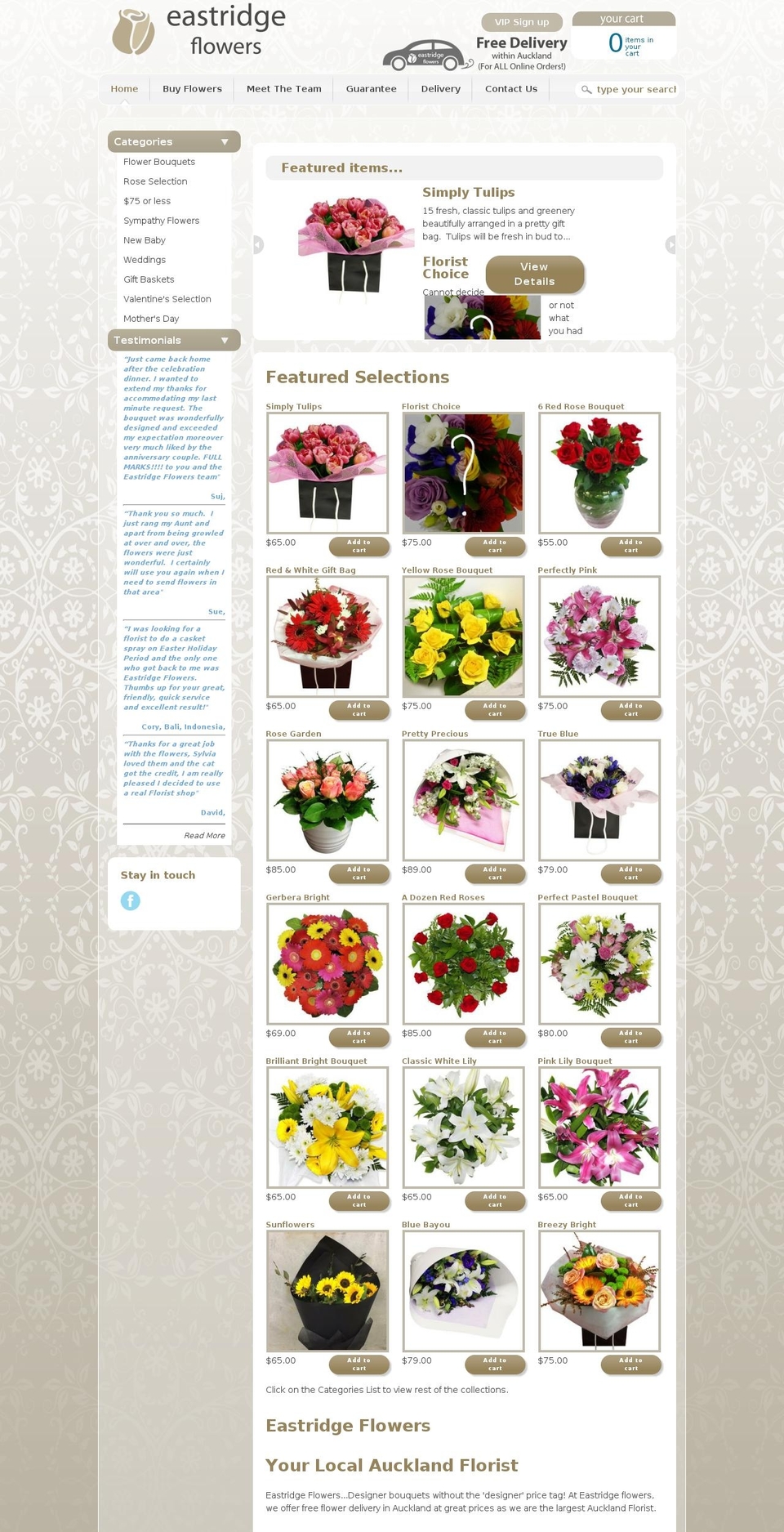 eastridgeflowers.co.nz shopify website screenshot