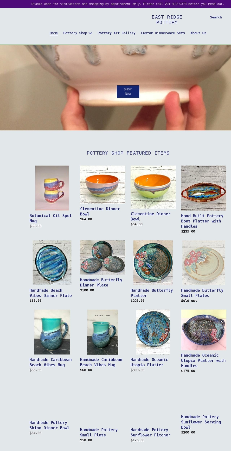 eastridgepottery.com shopify website screenshot