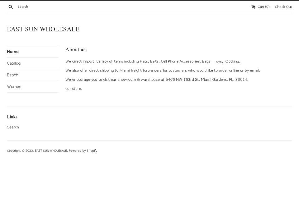 eastsunwholesale.com — Shopify storefront screenshot