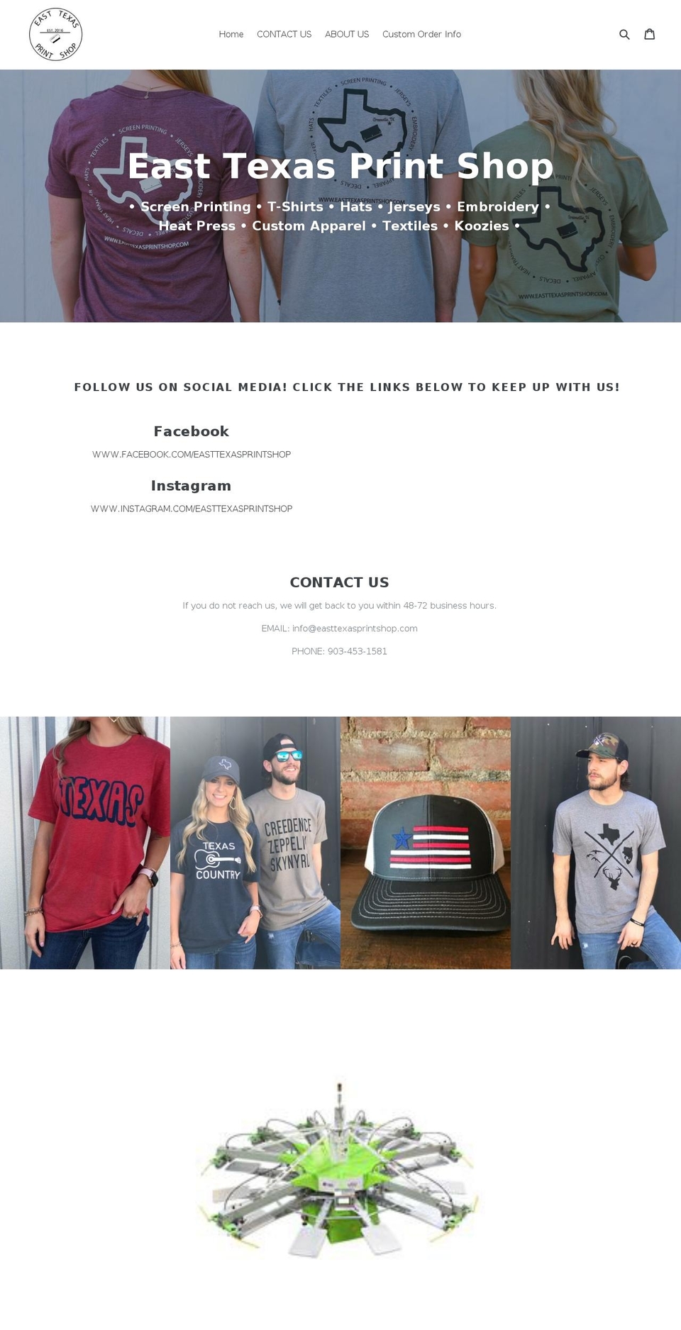 easttexasprintshop.com — Shopify storefront screenshot