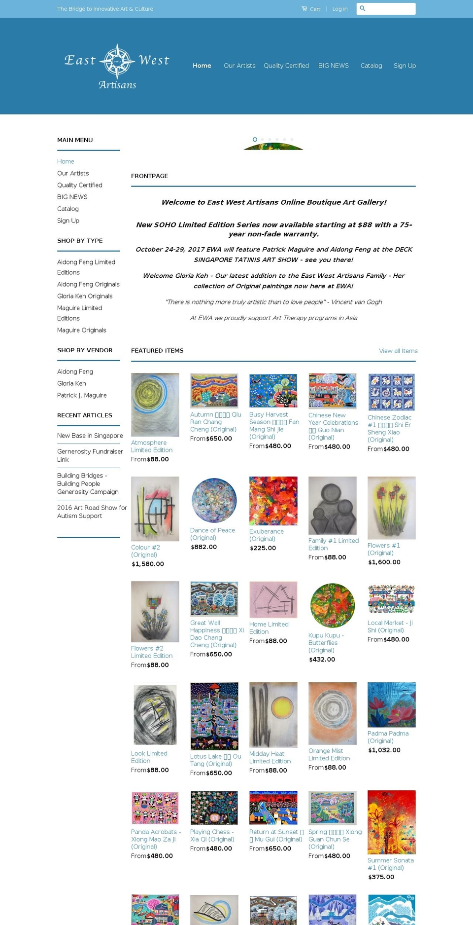 eastwestartisans.com shopify website screenshot