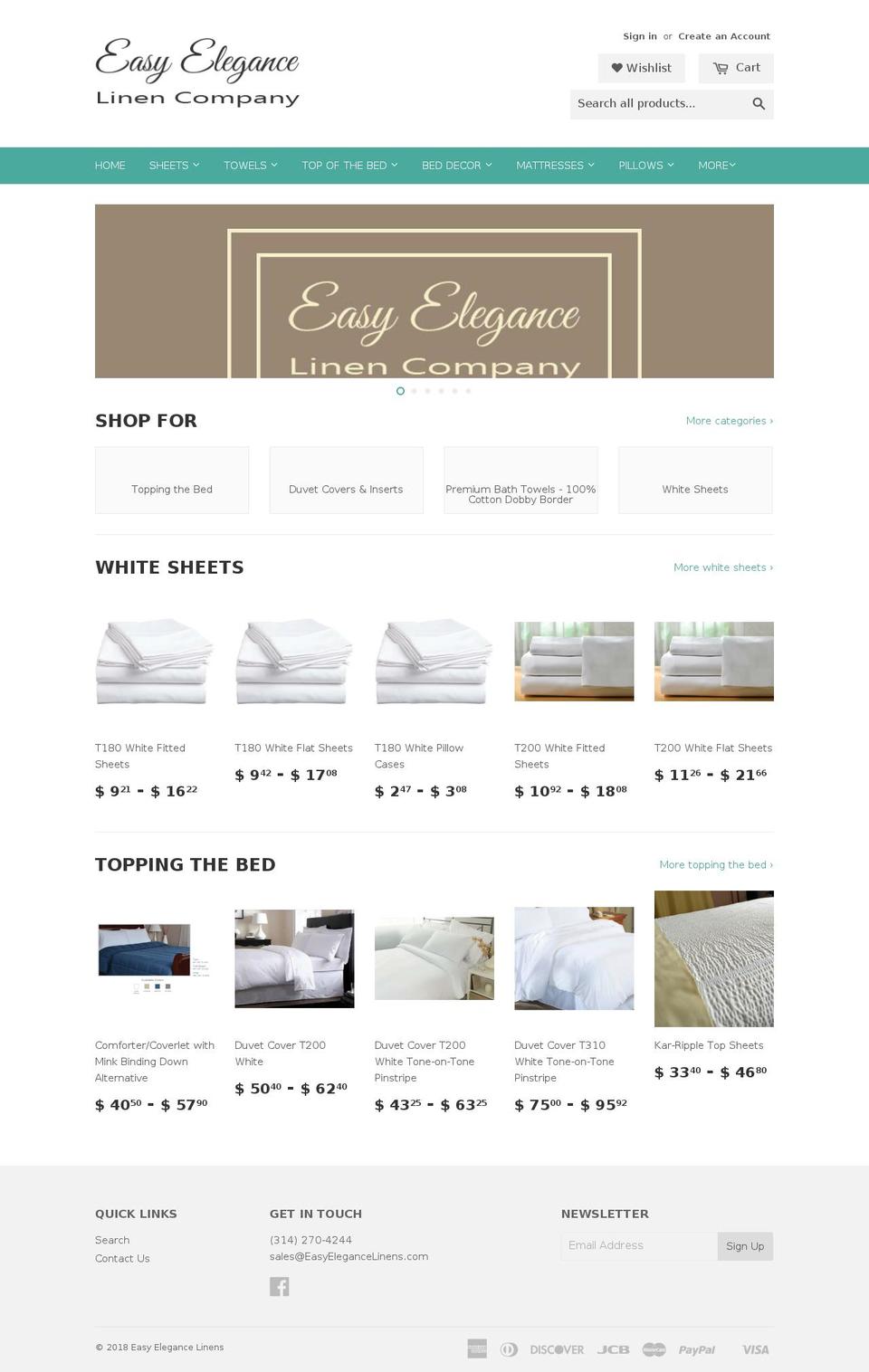 easyelegancelinens.com — Shopify storefront screenshot