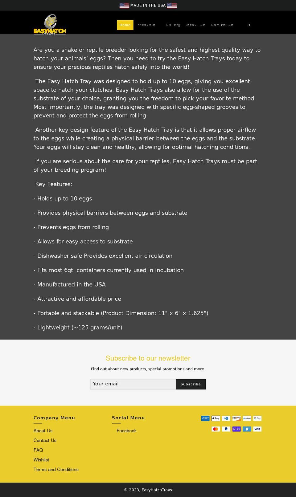 easyhatchtrays.com shopify website screenshot