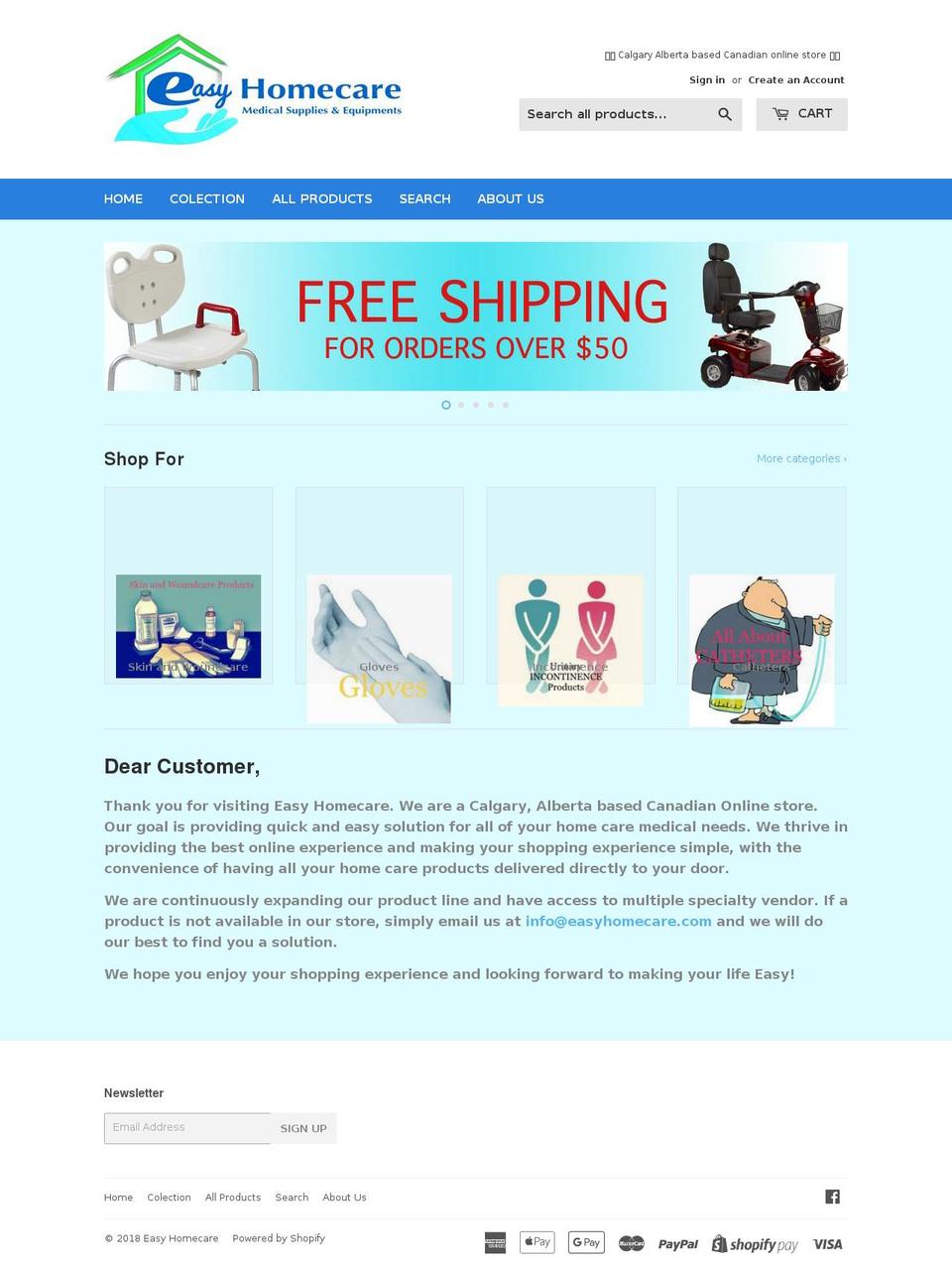 easyhomecare.ca shopify website screenshot