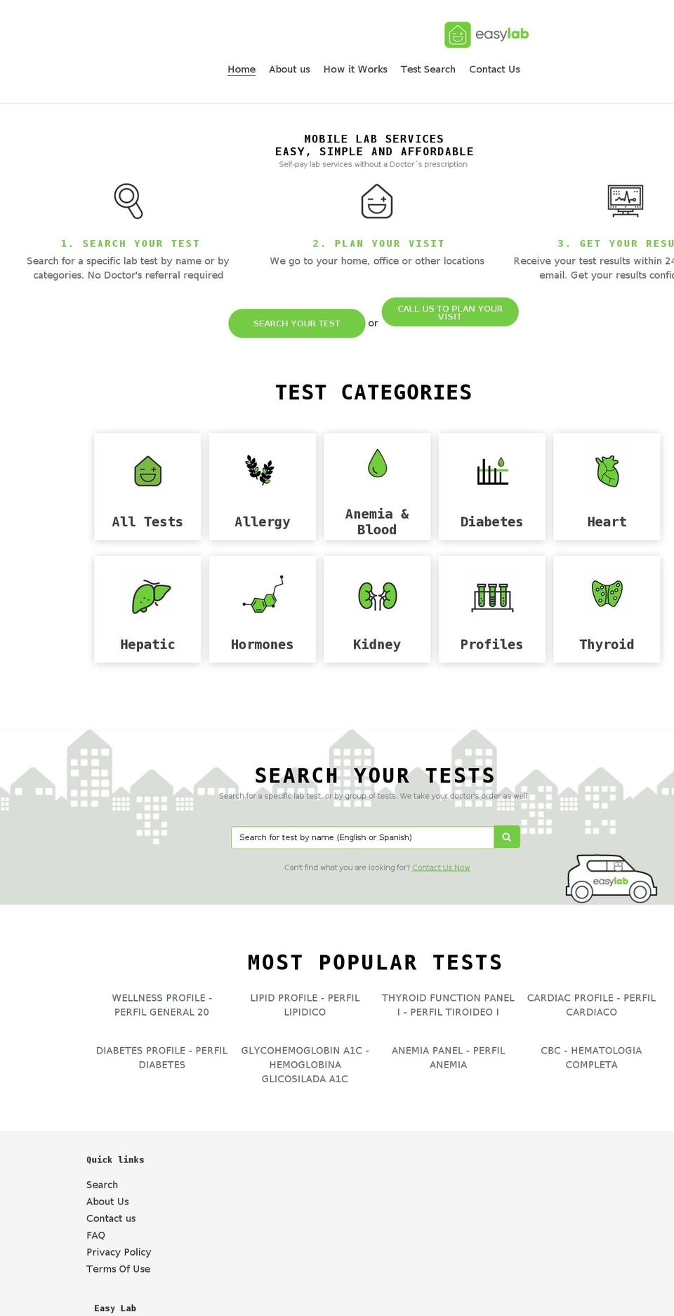 easylabnow.com shopify website screenshot