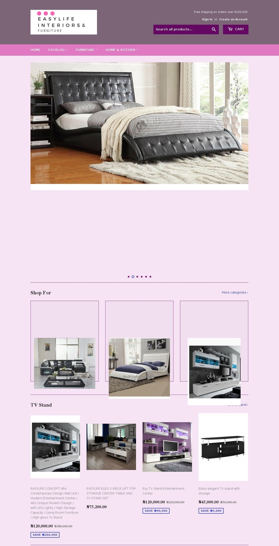 easylifeinteriorsandfurniture.com — Shopify storefront screenshot