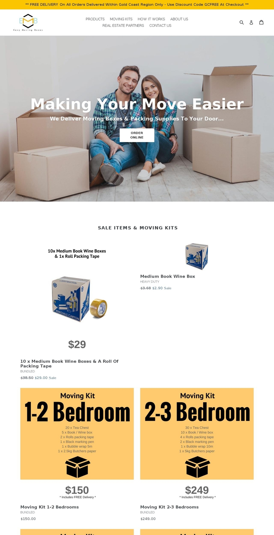 easymovingboxes.com.au shopify website screenshot