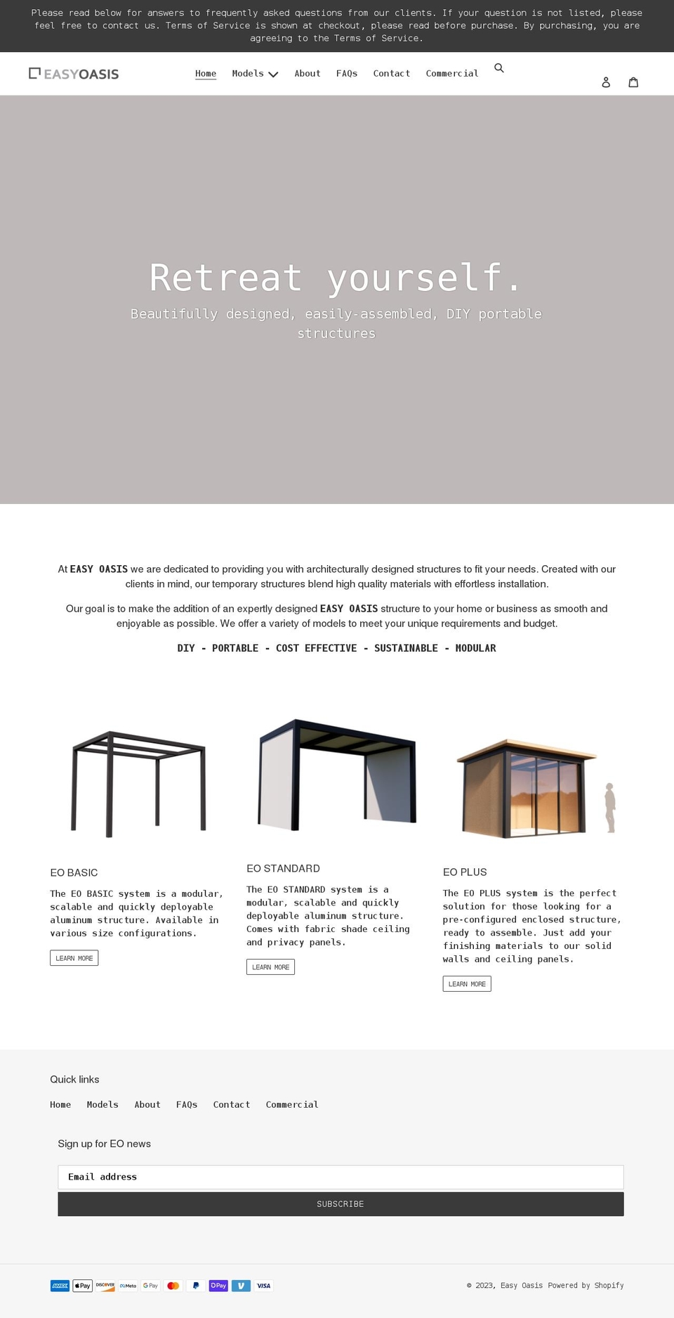 easyoasis.com shopify website screenshot