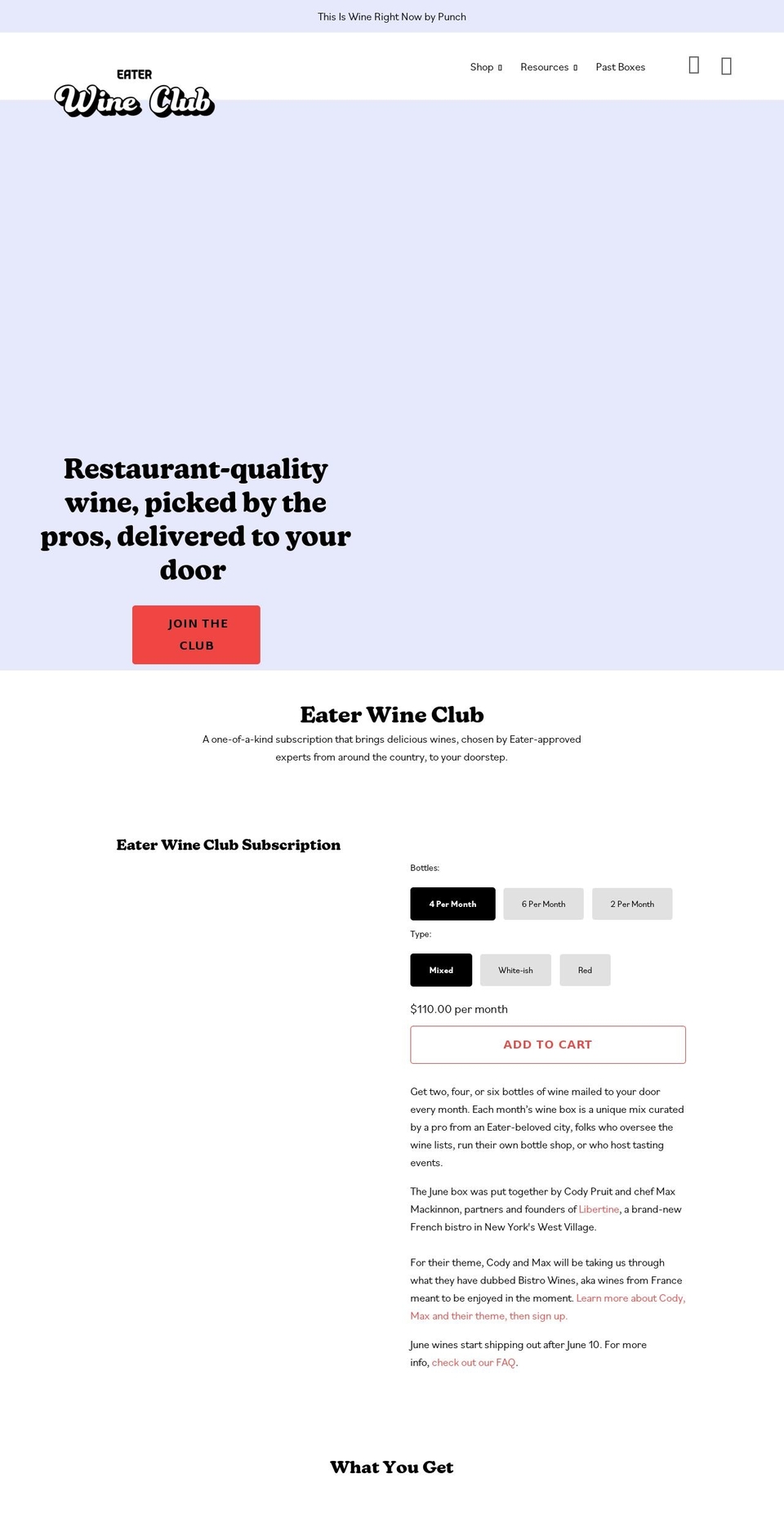 eaterwineclub.com shopify website screenshot