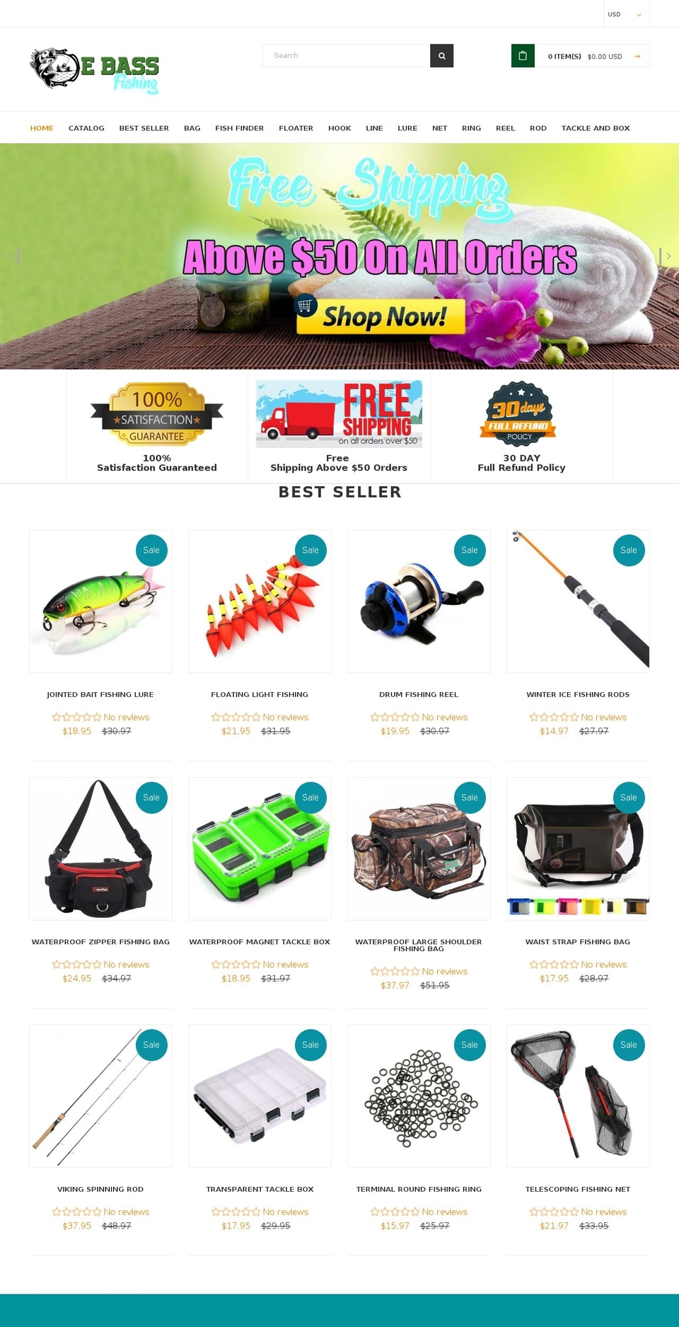 ebassfishing.com — Shopify storefront screenshot