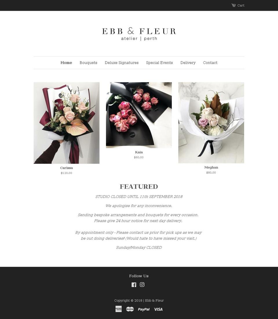 ebbandfleur.com.au shopify website screenshot